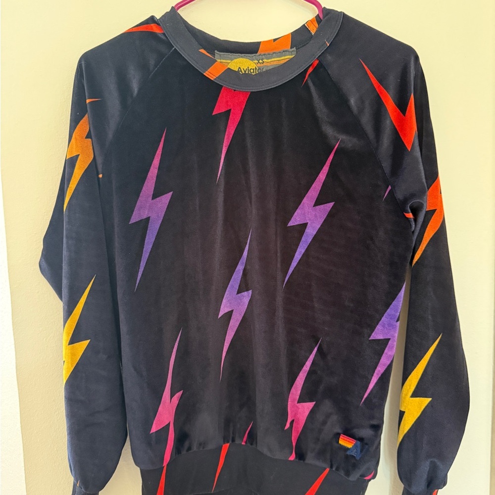 NEW Aviator Nation Black Lightning Bolt Sweatshirt